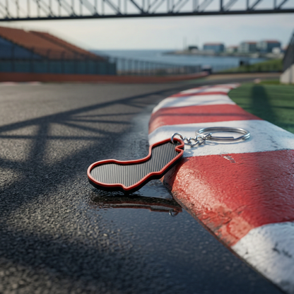 Albert Park Circuit F1 track keychain in black and red 3D-printed design