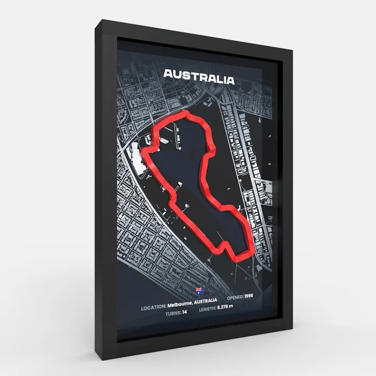Side profile of Albert Park F1 track artwork showing layered depth
