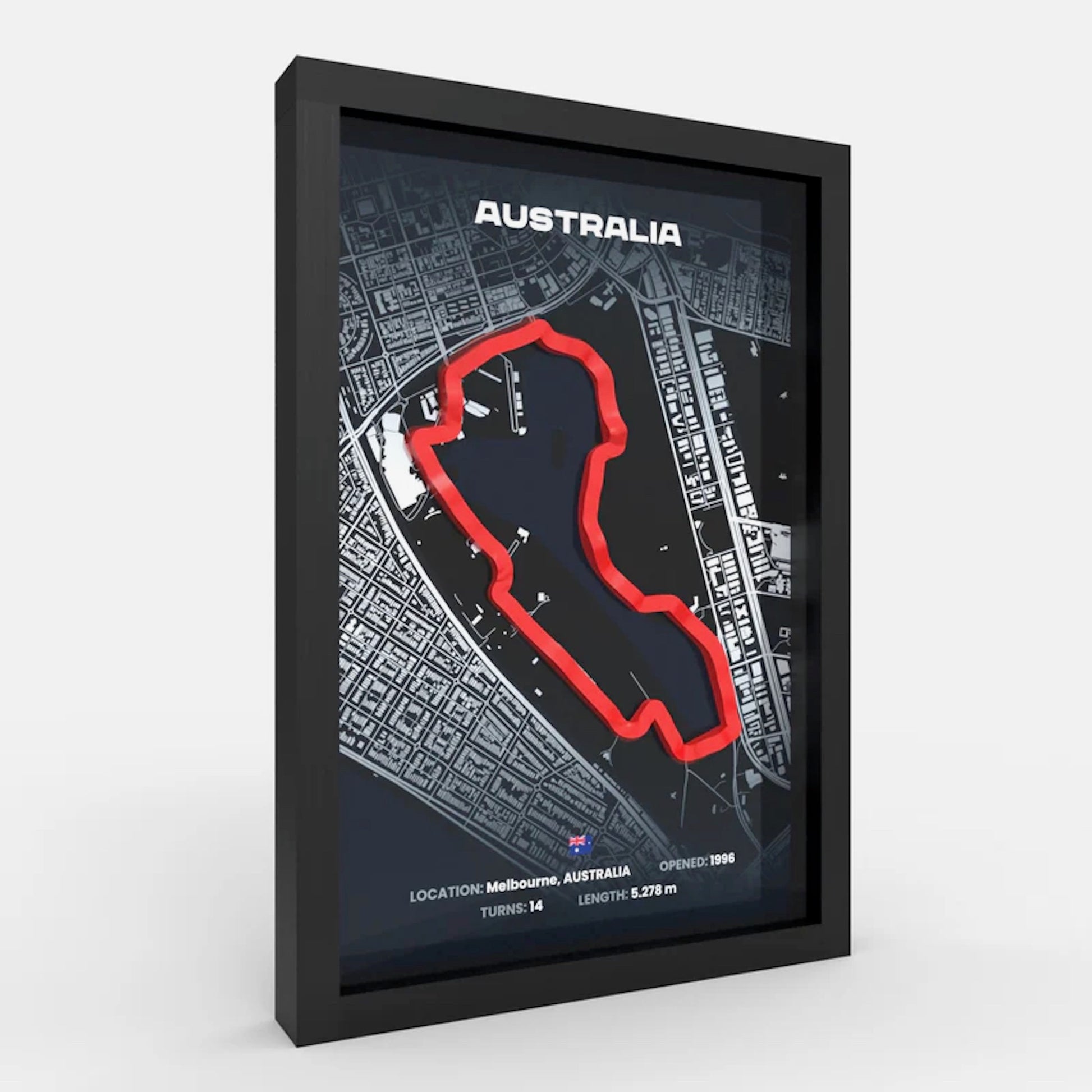 Side profile of Albert Park F1 track artwork showing layered depth
