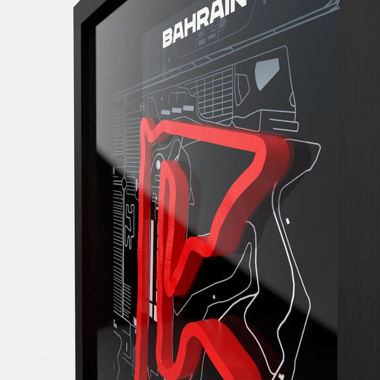 3D printed Bahrain International Circuit track detail with layered design on premium A4 frame