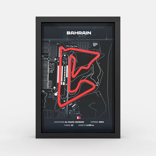 Bahrain International Circuit Formula 1 track framed wall art full front view A4 size