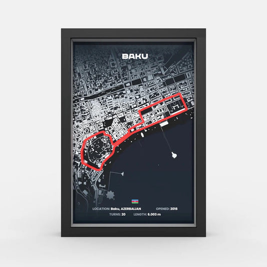 Baku Formula 1 track framed wall art front view A4