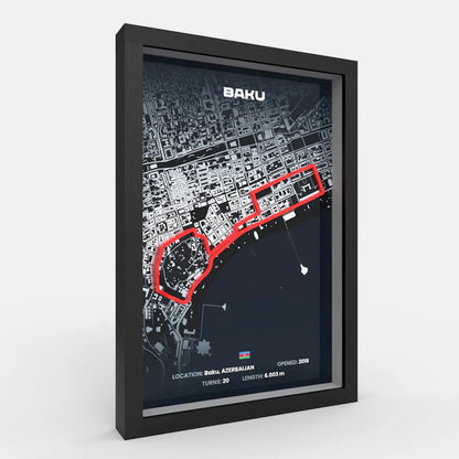 Side profile Baku track artwork highlighting urban layout layers