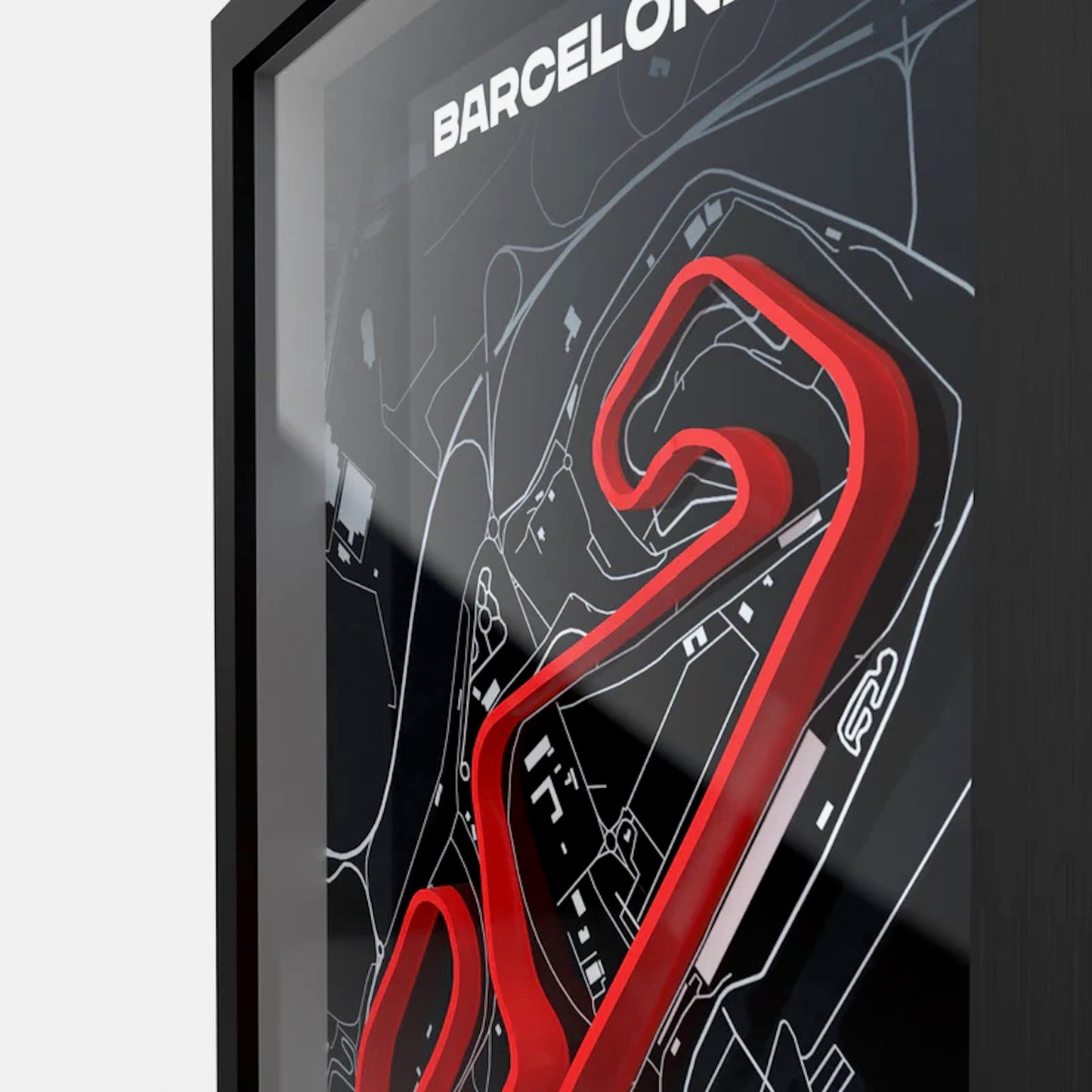 Close-up Barcelona circuit 3D printed track with layered precision