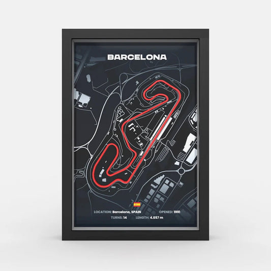 Barcelona Formula 1 track framed wall art front view A4