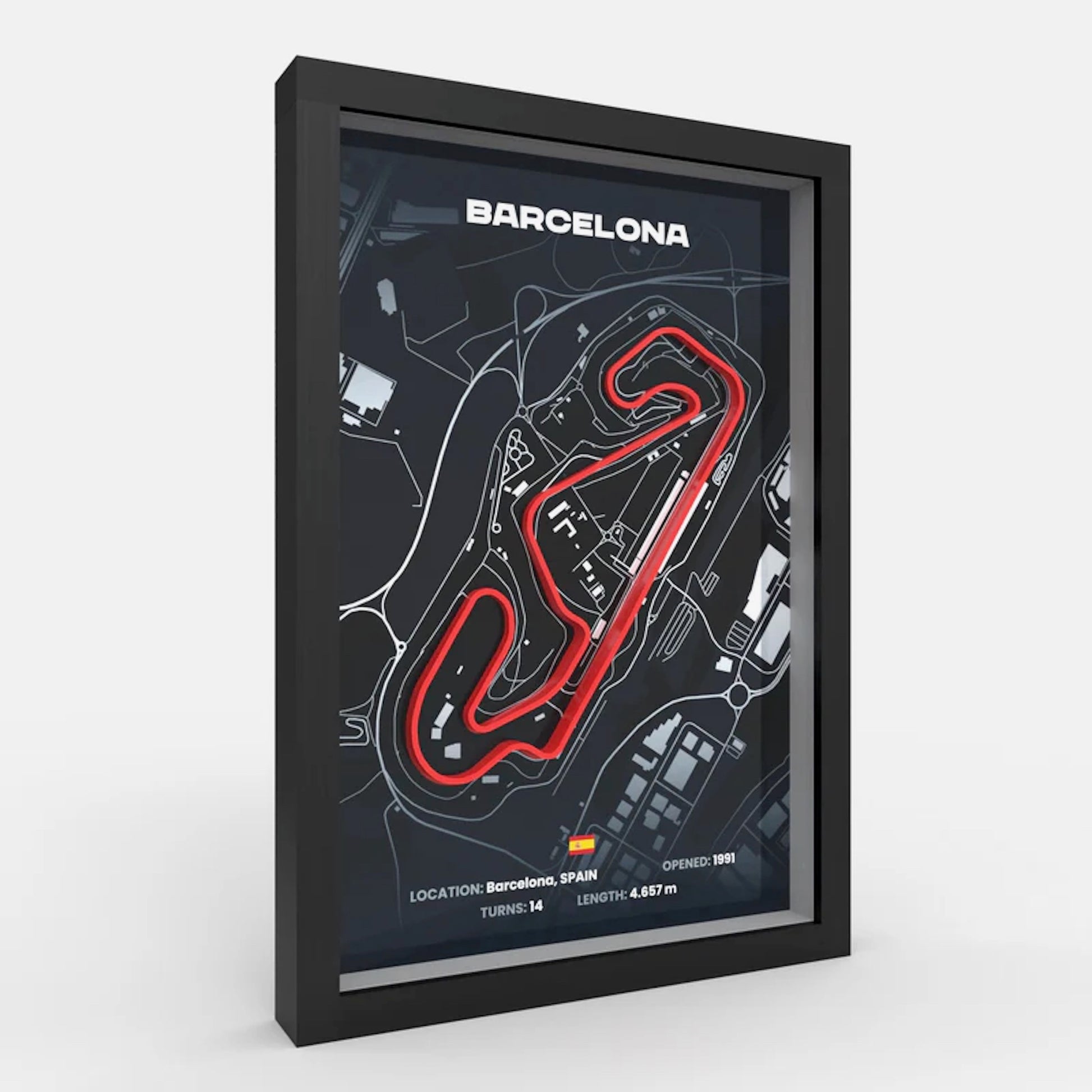 Side angle Barcelona track artwork highlighting 3D structure