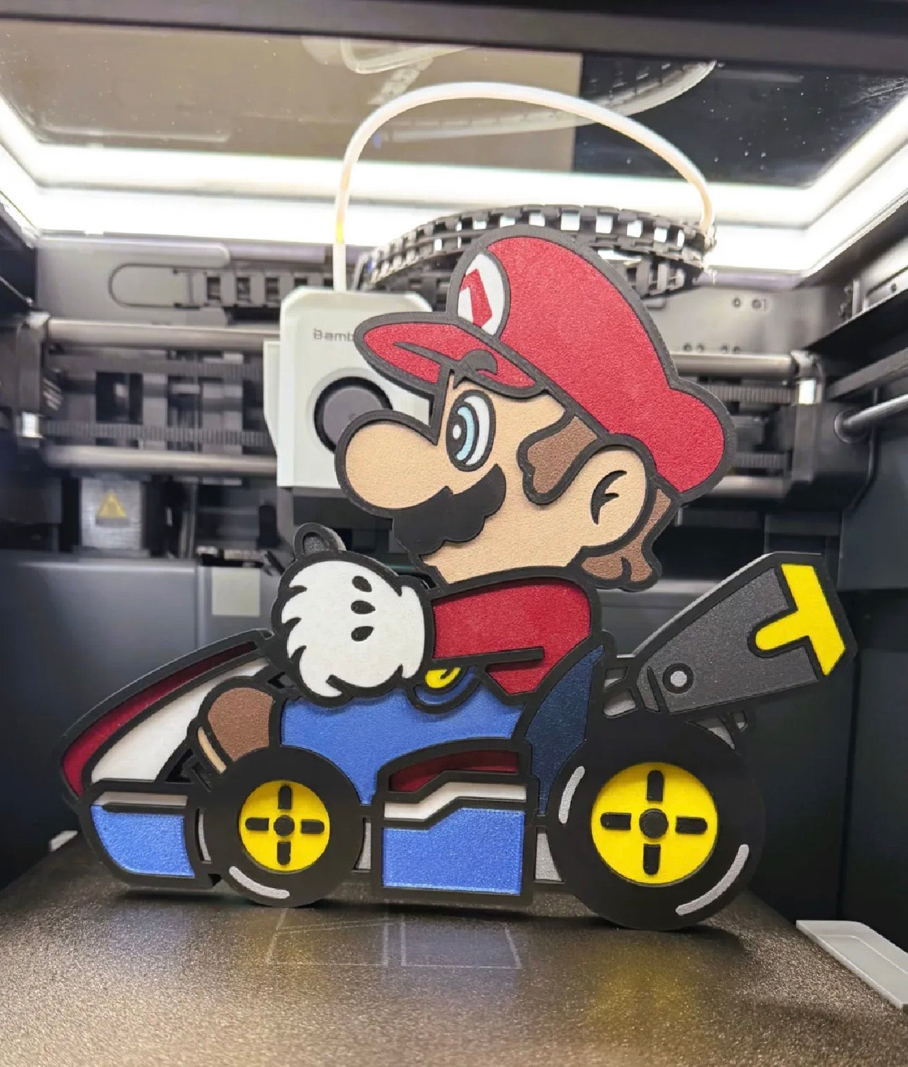 High-detail raccoon Mario 3D print layered wall decor