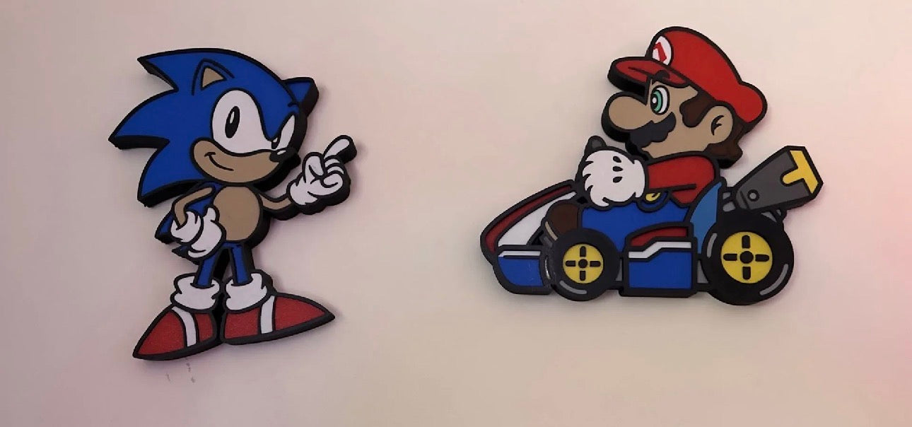 Set of Mario, Peach, and Bowser 3D wall art characters