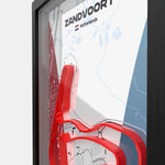 A framed map-style wall art print featuring Zandvoort, Netherlands, with a bold red 3D ribbon-like overlay and a black frame against a light gray background.
Dutch Grand Prix track framed wall art front view
