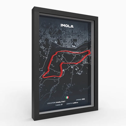 Side profile of Imola track art showing depth and premium framing
