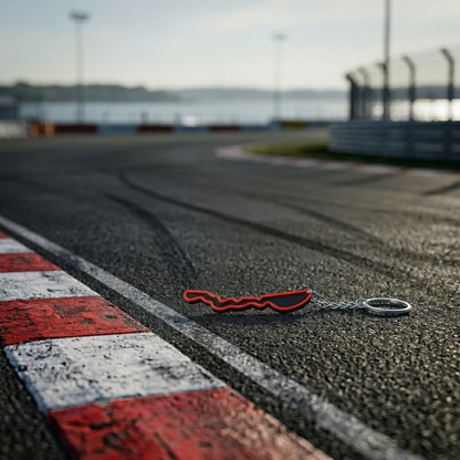 Jeddah Corniche Circuit F1 track keychain in black and red 3D-printed design