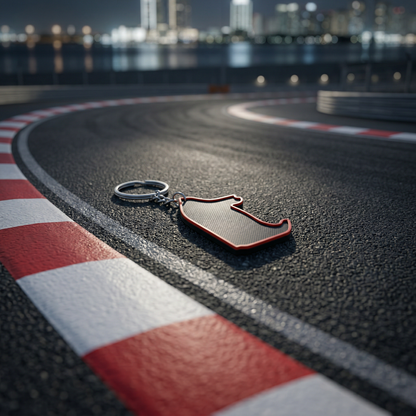 Las Vegas Strip Circuit F1 track keychain in black and red 3D-printed design