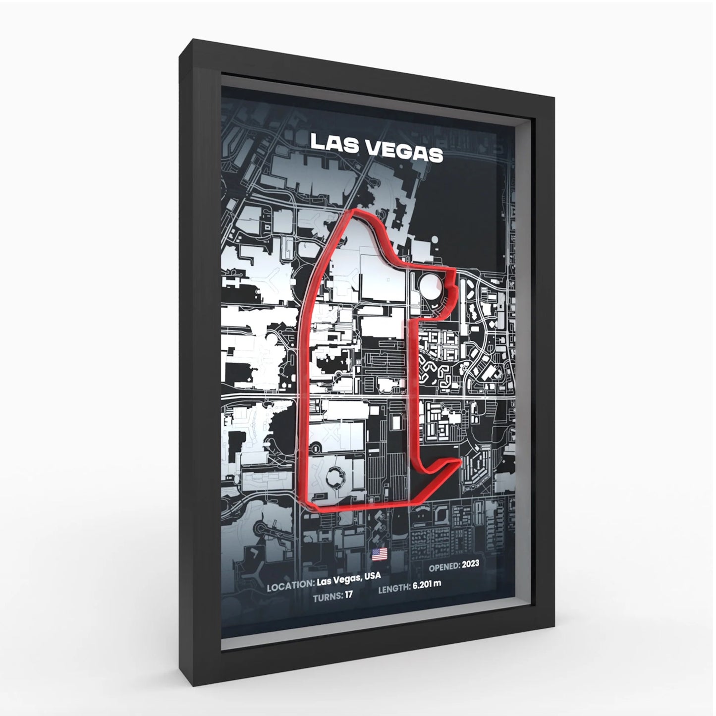 Side angle Las Vegas track artwork showing long straight layout