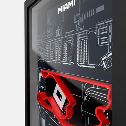 Close-up Miami F1 circuit 3D printed track with modern layered design