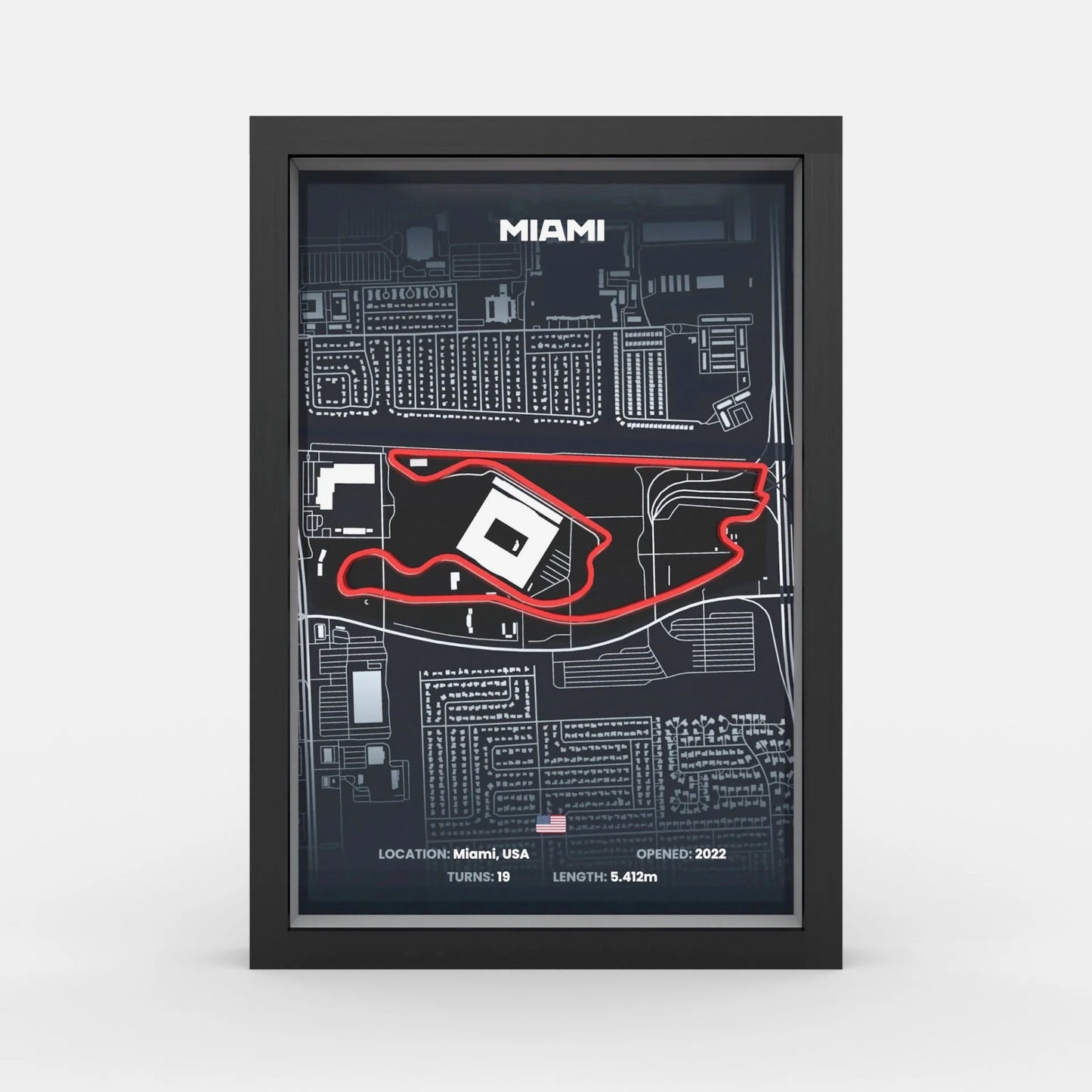 Miami Grand Prix track framed wall art front view A4 display