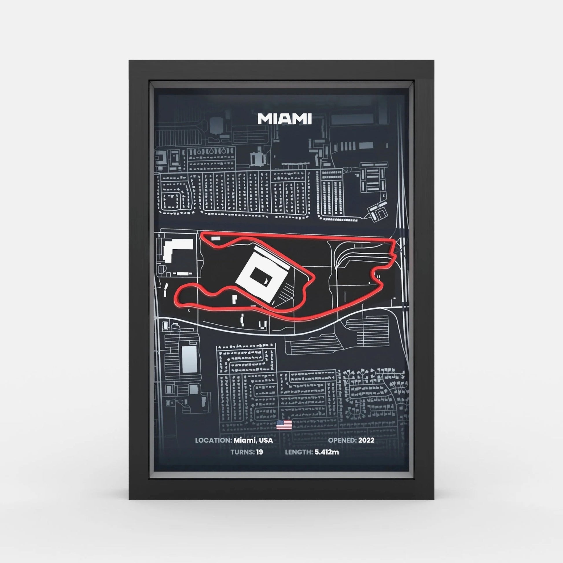 Miami Grand Prix track framed wall art front view A4 display