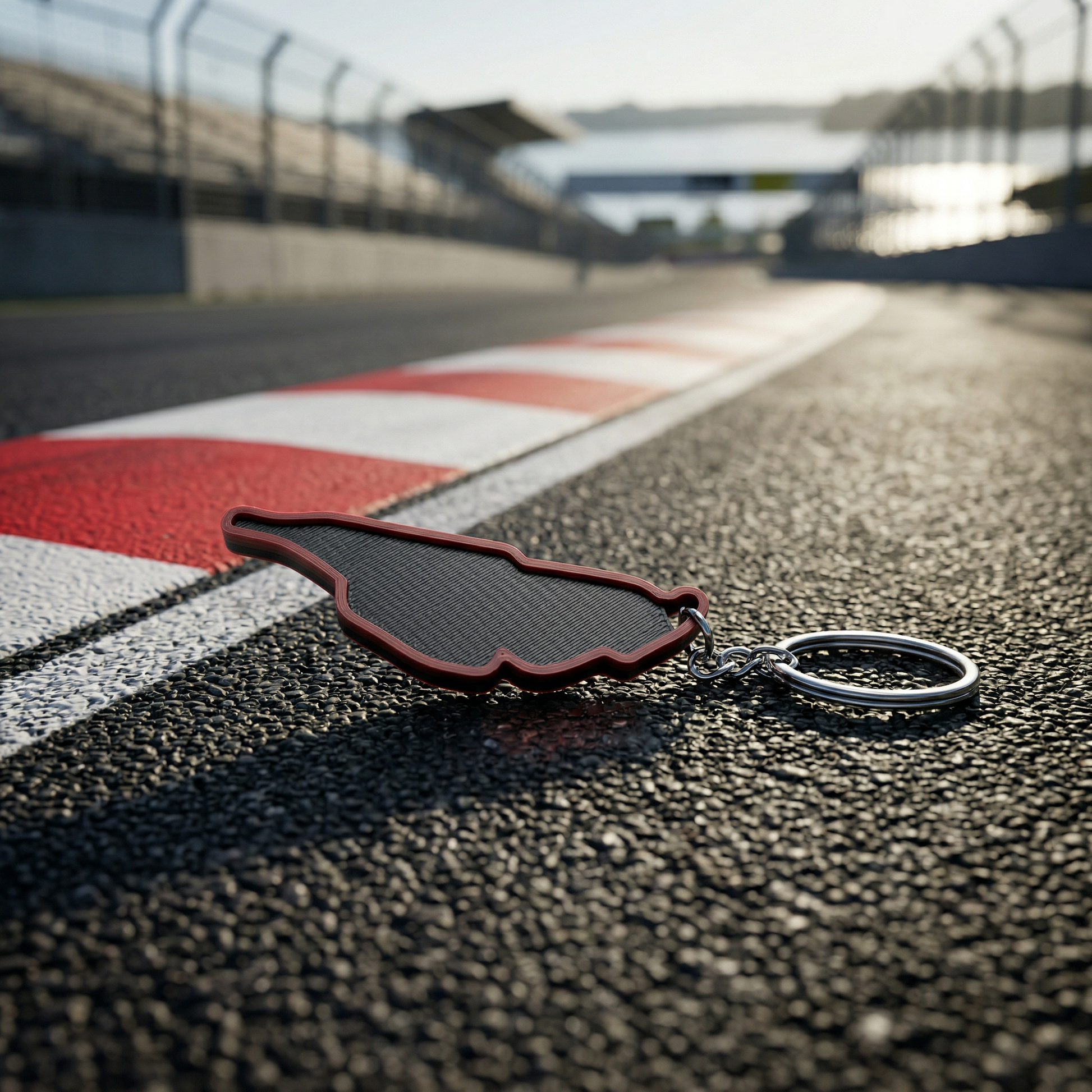 Circuit Gilles Villeneuve F1 track keychain in black and red 3D-printed design