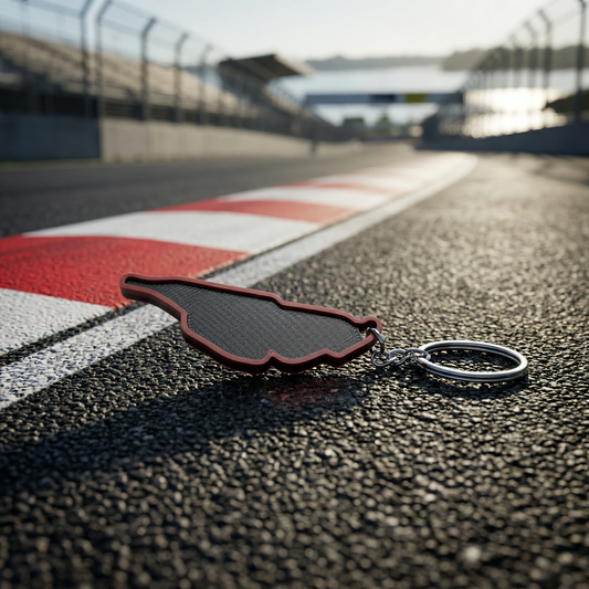 Circuit Gilles Villeneuve F1 track keychain in black and red 3D-printed design