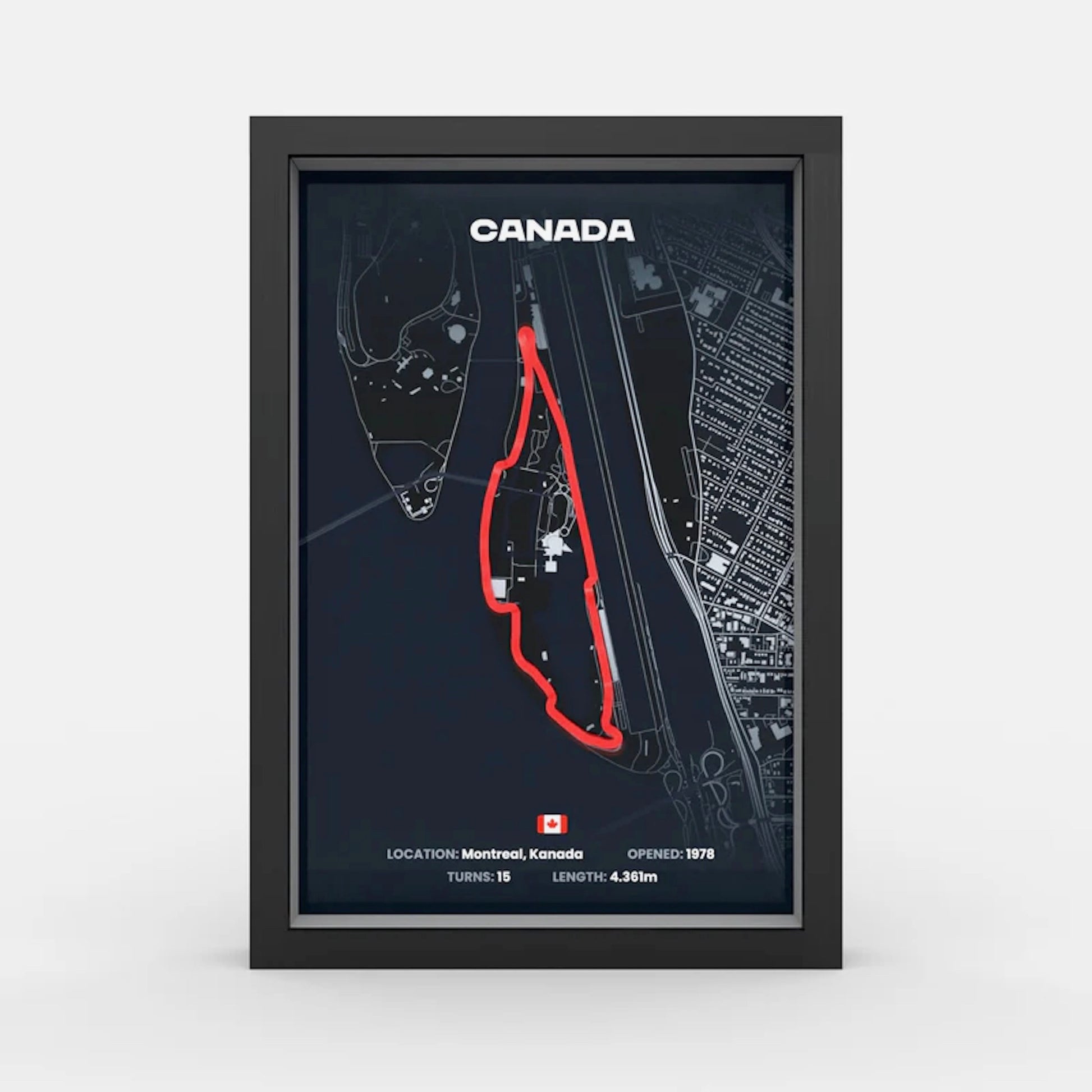 Canadian Grand Prix Circuit Gilles Villeneuve framed track art front view