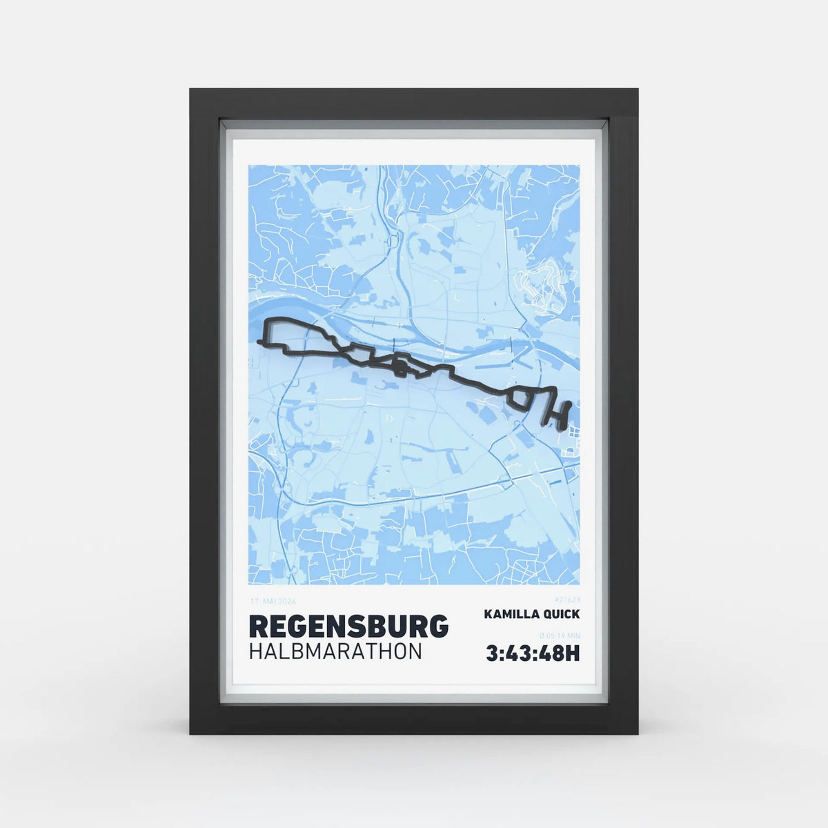 Framed marathon poster with a raised 3D race route