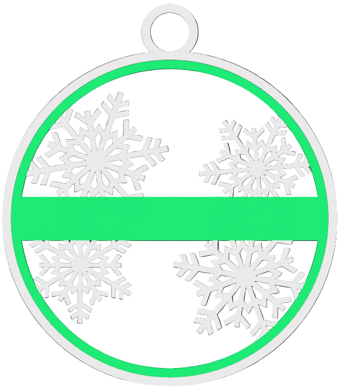 Circular design with four white snowflakes on a black background