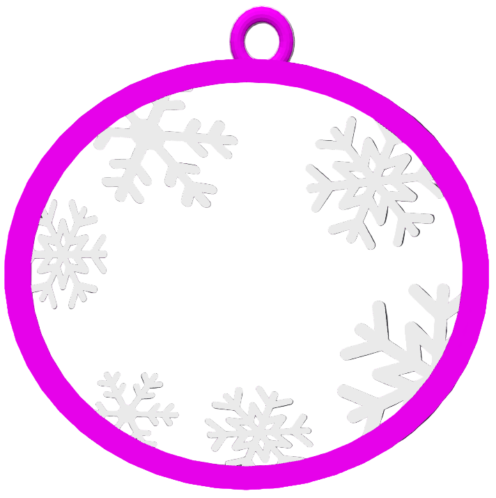 Circular ornament with white snowflakes on a grid background