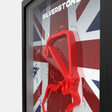 Framed artwork with 'Silverstone' text and British flag design.
Silverstone Formula 1 track framed wall art front display