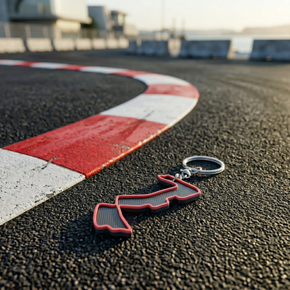Marina Bay Street Circuit F1 track keychain in black and red 3D-printed design
