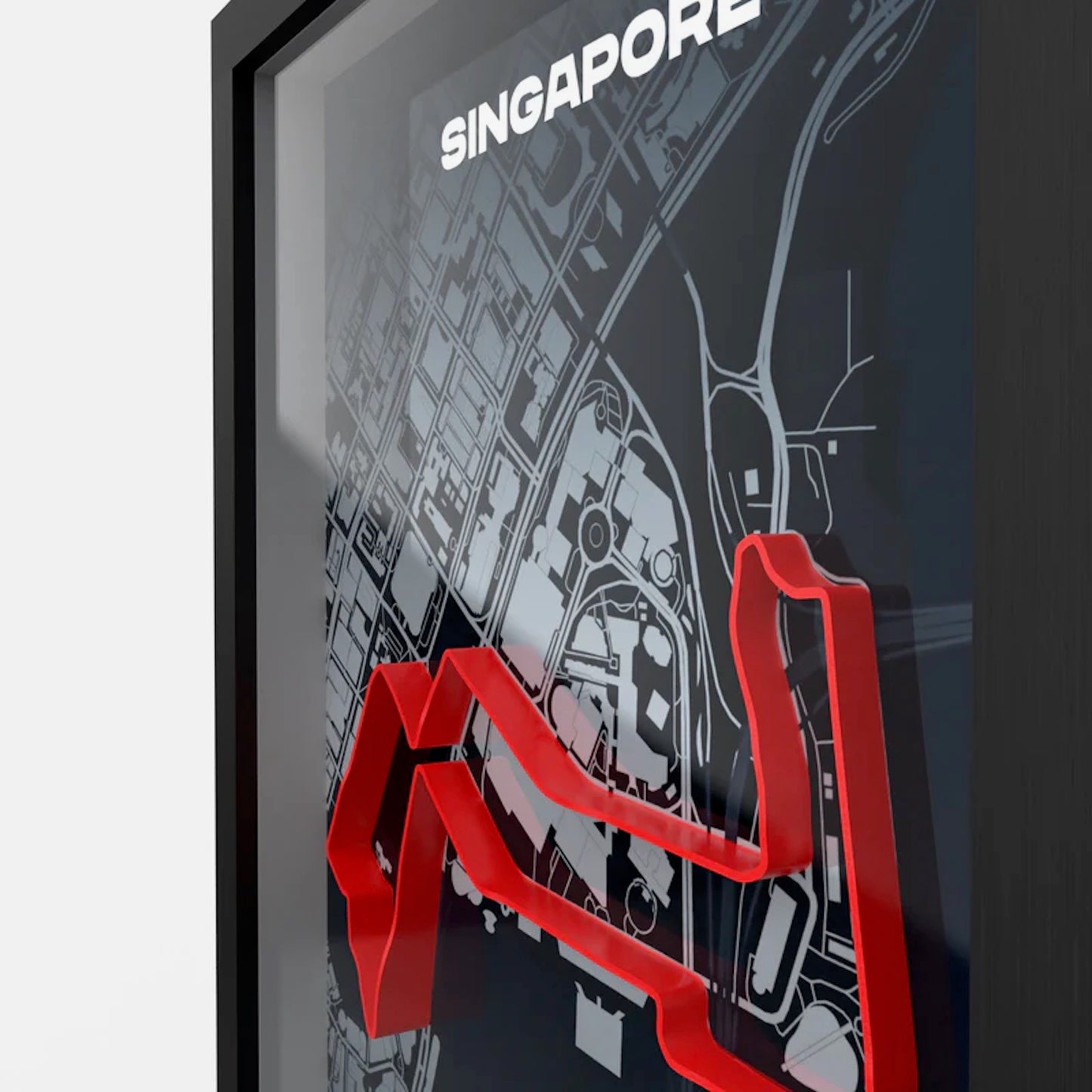 Close-up Singapore night circuit 3D layered track design