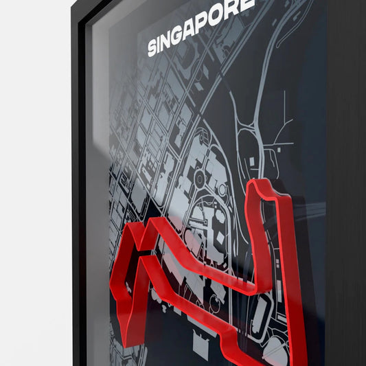 Close-up Singapore night circuit 3D layered track design