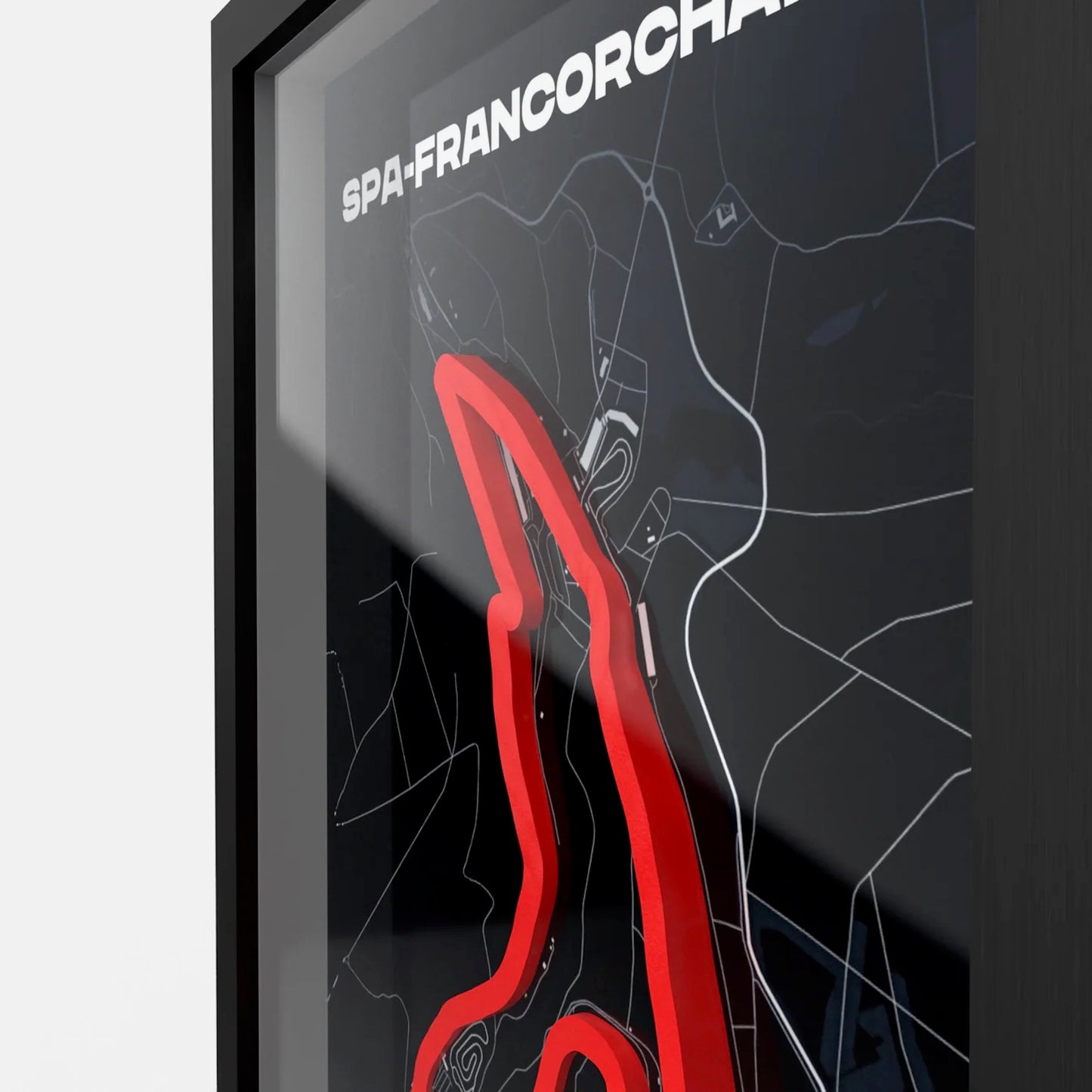 Close-up Spa circuit 3D printed track highlighting Eau Rouge layout
