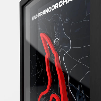 Close-up Spa circuit 3D printed track highlighting Eau Rouge layout