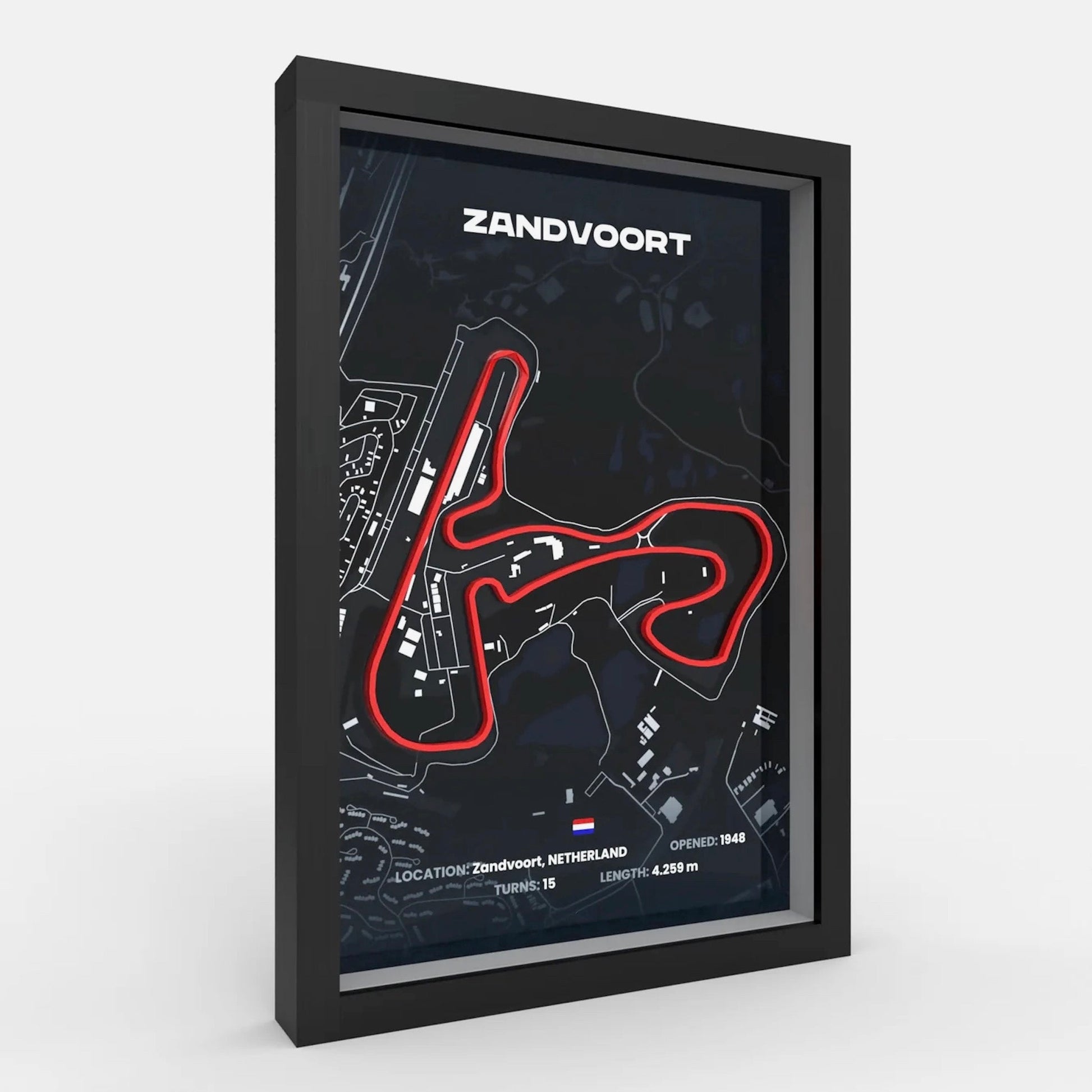 Side profile Zandvoort track artwork highlighting banking layers