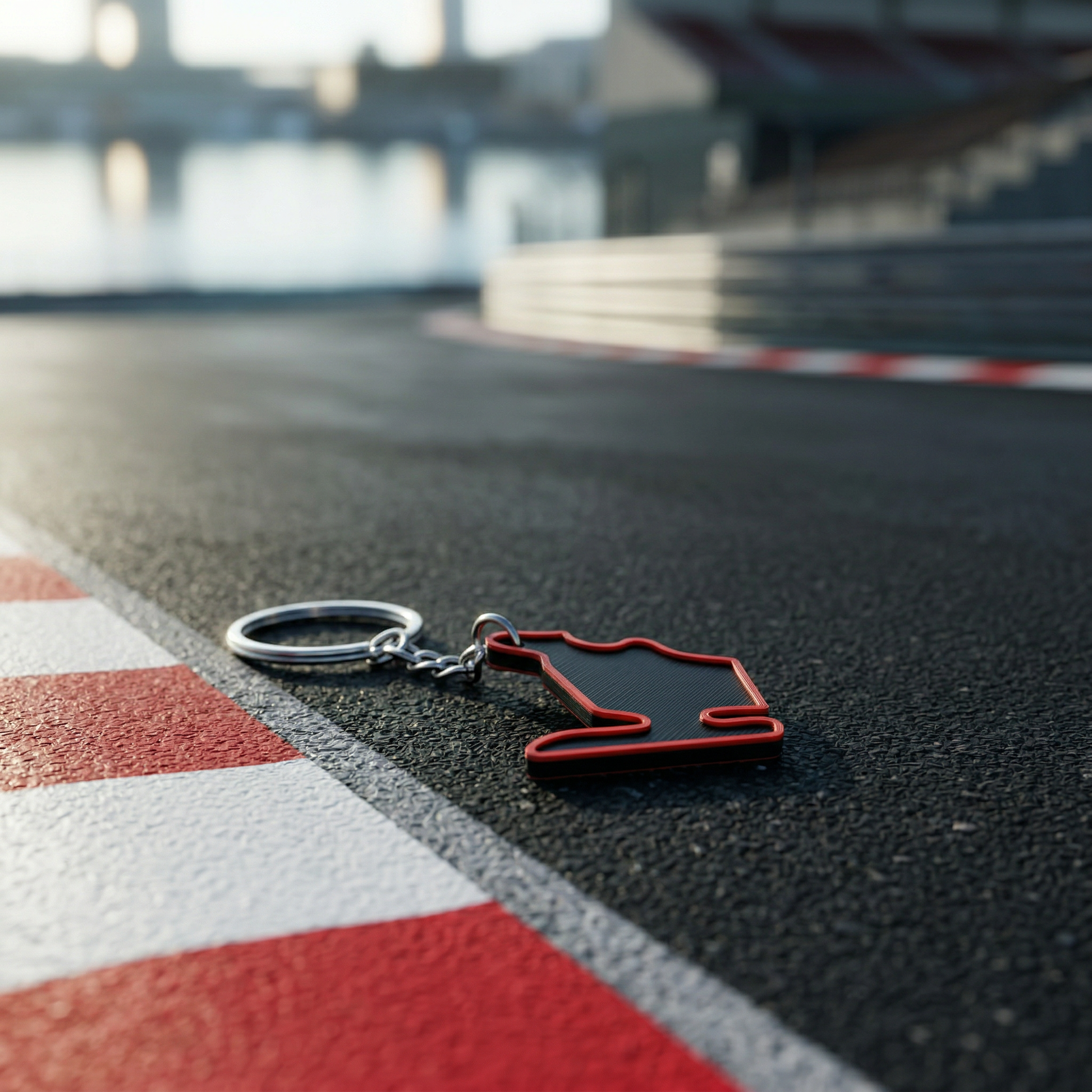 Hungaroring F1 track keychain in black and red 3D-printed design