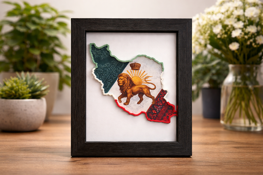 “Close-up of 3D layered Iran map wall art showing texture and raised edges”
