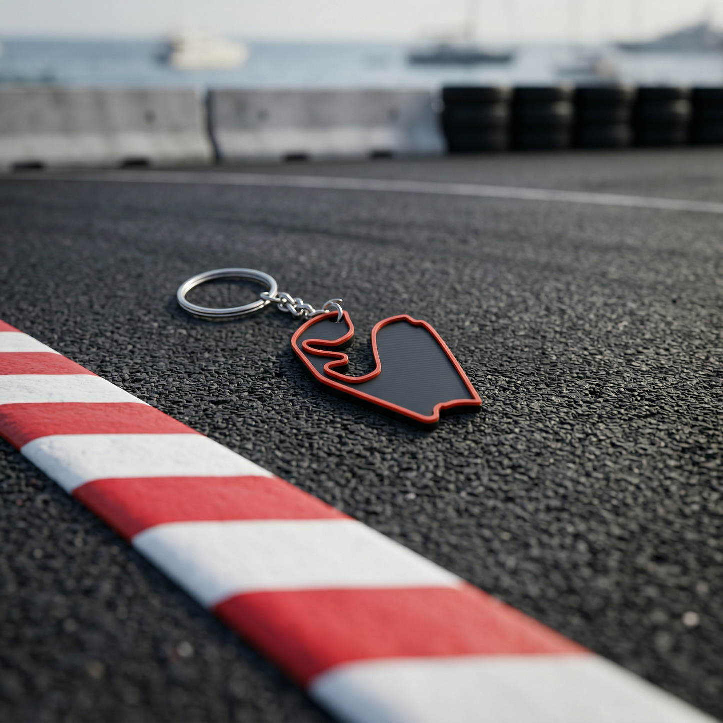 Interlagos F1 track keychain in black and red 3D-printed design