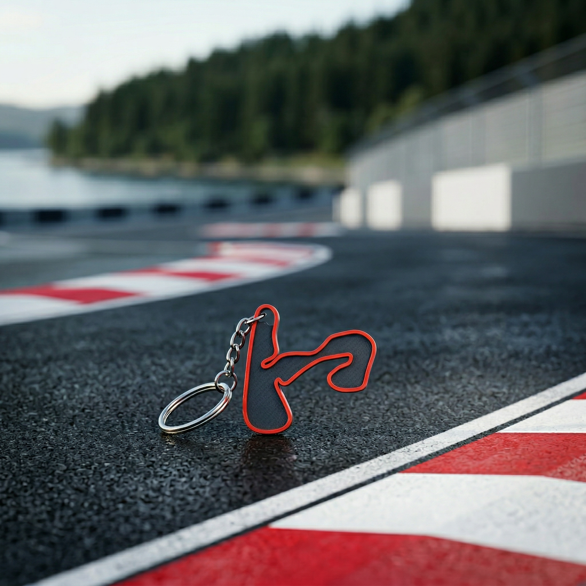 Circuit Zandvoort F1 track keychain in black and red 3D-printed design